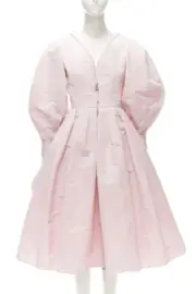 ALEXANDER MCQUEEN faille light pink ballon sleeve technical dress IT38 XS