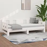 vidaXL Pull-Out Day Bed - Solid Pine Wood, Convertible, Space-Saving, Easy Assembly - White, Suitable for 2X(92x187) cm Mattresses