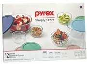 Pyrex Simply Store 12-piece Glass Storage Set, 6 Bowls & 6 Lids 4 sizes Sealed