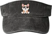 [Fenmshairy] Women's Cute Corgi Dog Sport Sun Visor Hat Adjustable Empty Top Baseball Cap for Men Women