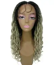 LUXLUXE Andrea 4x4 Curly Long Hand Tied Lace Braid Black to Grey Ombre Wig