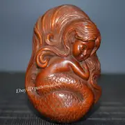 Antique Collection Home Wooden Carved Mermaid Pendant Statue Decoration