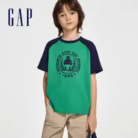 在飛比找蝦皮商城優惠-Gap 兒童裝 Logo/小熊印花純棉圓領短袖T恤-藍綠撞色
