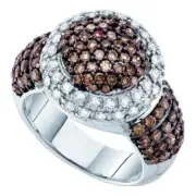 10kt White Gold Womens Round Brown Diamond Halo Cluster Ring 2.00 Cttw