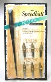 SPEEDBALL POSTER LETTERING SET..7 Pc. DIP PEN NIBS..SQUARE ROUND ITALIC CALLIGRA