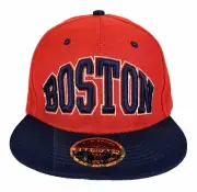 Boston Flat Bill Snap Back Ball Cap Embroidered Red/Navy Blue Adjustable Hat