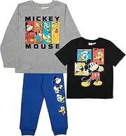 [Disney] Mickey Mouse Boys 3-Piece Set - Short Sleeve T-Shirt, Long Sleeve T-Shirt, and Sweatpants 3-Pack Bundle Set