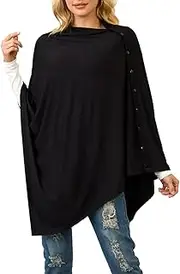 [Ferand] Women's Lightweight Poncho Tops Versatile Buttoned Shawl Wraps for Spring Summer