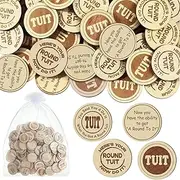 Wonderjune 120 Pcs Round Tuit Tokens Bulk Wood Token Coins When You Get a Round to It Wooden Nickels with Organza Bag for Students Colleague Family
