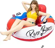 Inflatable 42 Inch Compact River Tube, Water Float to Lounge Above Lake and River, Outdoor Water Sport Fun, Recreational Use, Two Grip Handles, Cup Holder, Grab Rope