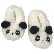 Girls Fuzzy White & Black Sherpa Panda Bear Slippers House Shoes S/M (8-13)