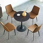 HOLGVE Office Reception Round Table with Chairs, Kitchen Dining Table Set for 4, Negotiation Table and Chair Set, Suitable for Lounge, Living Room(Brown,80cm/31.4in)