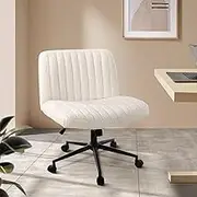 Oikiture Armless Office Chair with Sherpa Fabric Wider Seat Home Office Chair White