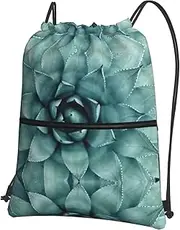 EdWal Succulent Plant Print Drawstring Backpack Gym Bags Sports Bags With Zipper Pocket For Travel Beach, Black, One Size