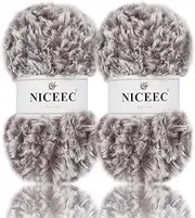 NICEEC 2 Skeins Super Soft Fur Yarn Chunky Fluffy Faux Fur Yarn Eyelash Yarn for Crochet Knit-Total Length 2×32m(2×35yds,50g×2)-Pale Mauve