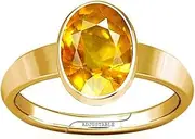 [Divya Shakti] 5.25-5.50 Carat Yellow Sapphire Pukhraj Gemstone Panchdhatu Adjustable Plain Design Ring for Men & Women