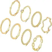 [FUNEIA] 8PCS 1mm-1.5mm Gold Simple Rings for Women Teen Girls 14K Gold Plated Thin Stackable Rings Set Plain Band Knuckle Stacking Midi Rings Size 5-9