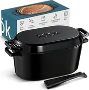 [KooK] Dutch Oven with Lid, Bread Loaf Pan, Enameled Cast Iron, Great for Baking Sourdough, Cooking and Roasting, Dishwasher Safe, Dual Handles, includes Lid Lever, 3.4 Qt, Black