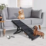 Aitakatta Dog Ramp for Bed, Adjustable Portable Folding Pet Ramp, 32" Long Wooden Pet Ramp with Non-Slip Traction Mat for Small Dogs, Dog Climbing Ladder for Sofa, Bed, Couch,Car(LGPT,80BK-Gray)