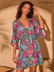 Love & Roses Palm Animal Petite Sequin Lurex Kaftan (AK7173) | $97