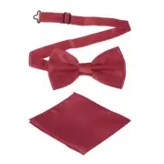 Bow Tie for Men, Adjustable Bow Ties with Pocket Square(Wine Red)