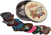 Set of 20x Alice Guitar Picks - Variety Pack - Celluloid - Round Tin