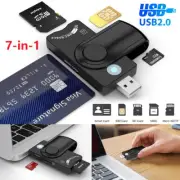 7-in-1 USB Smart Card Reader Micro SD TF SIM Memory Adapter for Laptop Computer