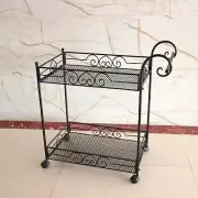 Trolley Entertainment Drinks Cart with Wheels & Metal Shelves Black