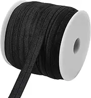 Teemico 50 Yards Elastic Stretch Foldover Nylon Ribbon Rubber Band for Hair Ties Headbands,12mm Width Black