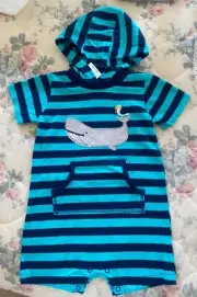 Boys/ Kids Carters Hooded Short Sleeved Appliqué Sunsuit 24M-NWT