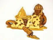 Intarsia Wood Art Wall Hanging Dalmatian Dog Fire Hydrant Water Hose Hand Made