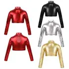 inhzoy Kids Girls Jazz Hip-Hop Dance Top T-Shirt Shiny Metallic Long AU