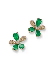 Bloomingdale's Fine Collection Emerald & Diamond Flower Stud Earrings in 14K Yellow Gold