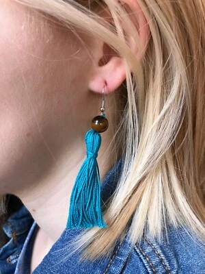 Blue Tassel Dangle Earring, Beaded Tassel, Handmade Jewelry, Lightweight