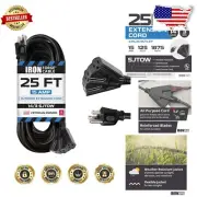 Rugged 25 Ft Oil Resistant Extension Cord with 3 Grounded Outlets - UL Certified