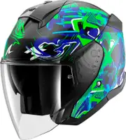 Shark Skwal Jet Pranz, open face helmet , color: Matt Black/Green/Blue , size: M