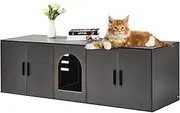 VEVOR Cat Litter Box Enclosure for 2 Cats, Litter Box Furniture Hidden with Double Rooms, Wooden Cat Box Cabinet Fit Most of Litter Box, 57.9" L x 18.3" W x 17.9" H, Black
