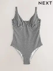 Black/White Crinkle Gingham Tummy Control DD+ Wired Swimsuit (AM6018) | $92