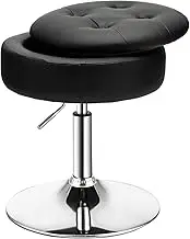 Giantex Vanity Stool with Storage, 360° Swivel PU Leather Vanity Chair, 50-66cm Height Adjustable Makeup Stool with Flipped Lid, Modern Round Storage Ottoman for Living Room Bedroom (Black)