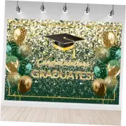Graduation Backdrop 7x5ft Green and Gold Glitter Class of 2025 Congrats Grad