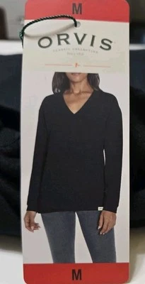 ORVIS Women's Relaxed V-neck Dropped Shoulders Modal Sweatshirt Top, Black, M