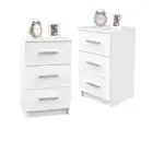 Set of 2 3 Drawer Nightstand Bedside Table High Gloss White Cabinet Bedroom