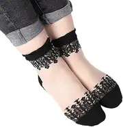 [generic] 2 Pair Women Lace Ruffle Ankle Sock Soft Comfy Sheer Silk Cotton Elastic Mesh Knit Frill Trim Transparent Women's socks