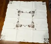 Vtg White Battenberg Lace Embroidered Table Topper Cloth 36" Peacock Creation