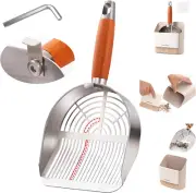 Stainless Steel Cat Litter Scoop with Holder Small Broom Dustpan Durable Handle