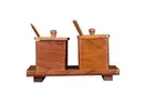 Wooden Double Dipper Two Salt Boxes With Spoon And Tray Home And Kitchen Decor