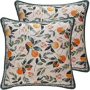 [patdrea] Designer Throw Pillow Covers Set of 2,Square Green Vintage Rustic Linen with Oranges Harvest Pattern Pillow Cover,Decorative Pillowcases Cushion for Bed Living Room Outdoor Car,18"x18"