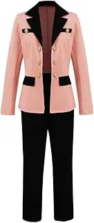 [YGJKLIS] Women's Casual Lapel Button Cardigan Coat + Black Elastic Waist Straight Leg Pants Slim Fitting Two-Piece Suit