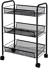 3-Tier Mesh Wire Rolling Cart Multifunction Utility Cart Removable Steel Wire Basket Shelving Trolley with Hooks for Home Kitchen Bedroom Bathroom Multicolor228