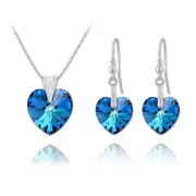 Bermuda Blue Silver Heart Pendant Necklace Jewellery Set